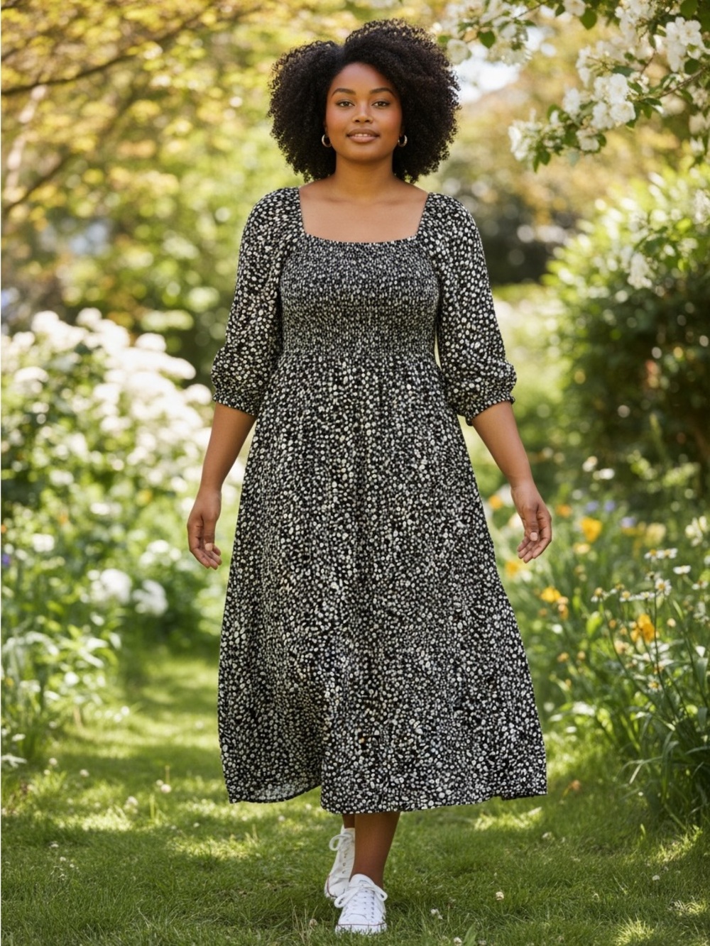 Umgee Black And White Polka Dot Midi Dress